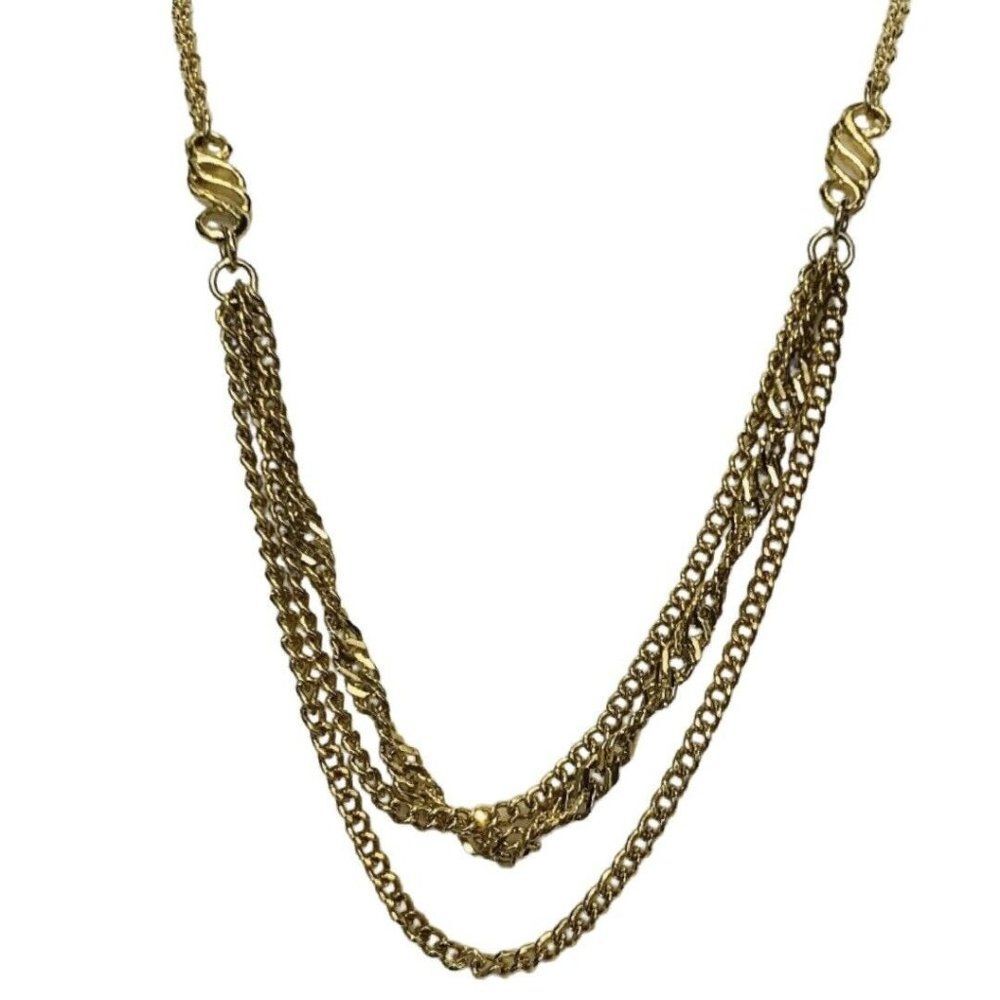 Celebrity NY Womens Gold Tone 3 Tier Multi Chain Choker Vintage Necklace 16”